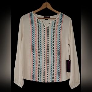 Rock & Roll Cowgirl Natural Juniors Longsleeve Blouse, Size Medium